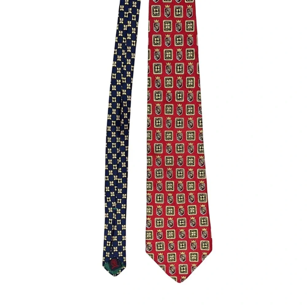 Tommy Hilfiger Crest‎ Motif Tie Men OS Vintage 90s Silk Luxury Dress Formal 58